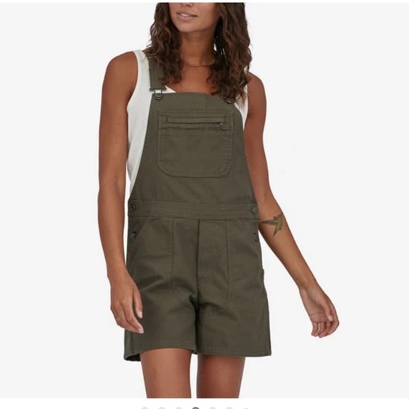 Patagonia Denim - Patagonia Stand Up Short Overalls Women's Olive Green Denim Overalls  Size Small
